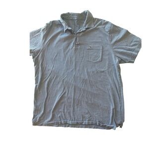 Vineyard Vines Mens Large Blue White Striped Classic Fit Whale Logo Pocket Polo